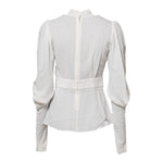 Dolce & Gabbana White Viscose Ascot Collar Long Sleeves Top