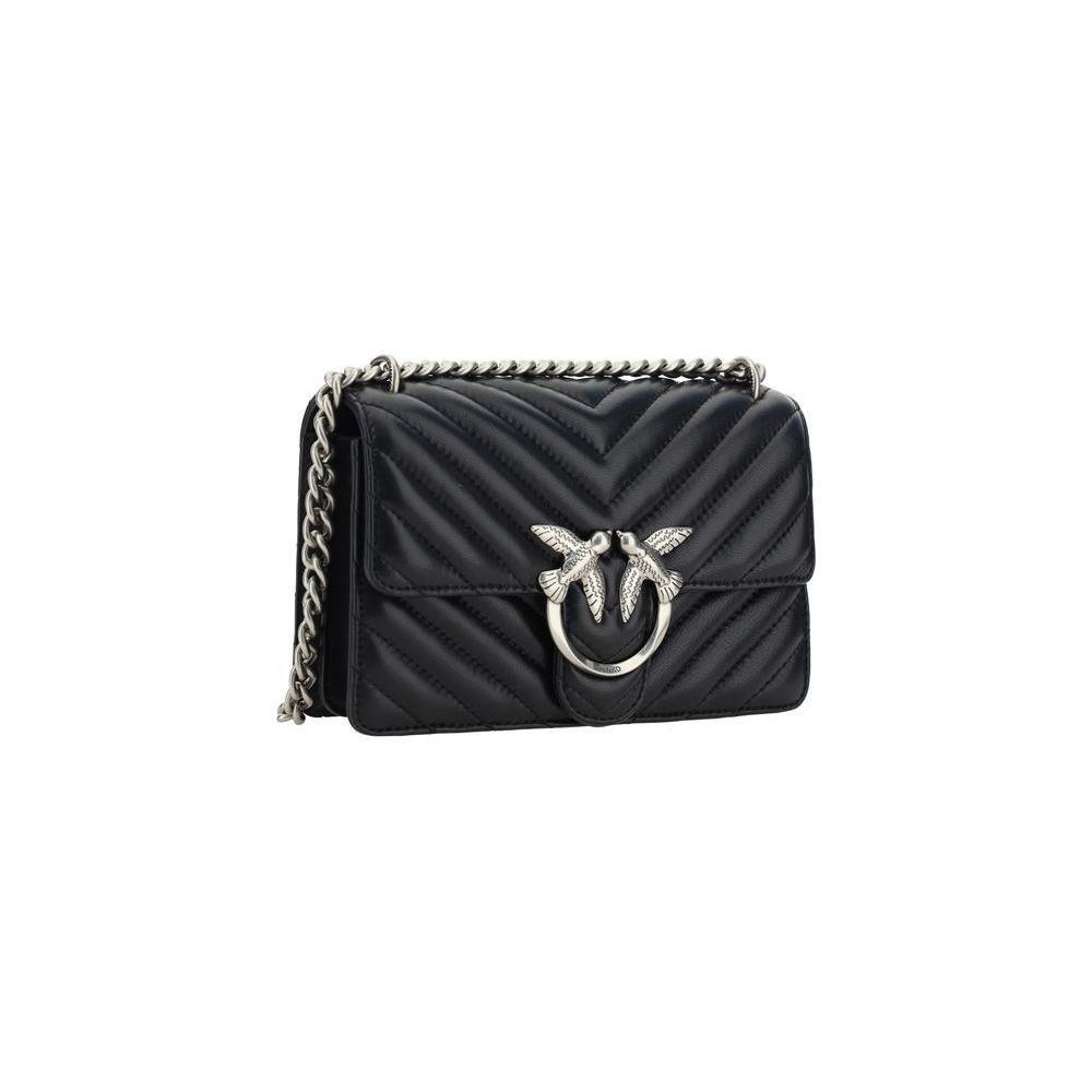 PINKO Black Calf Leather Bos Taurus Shoulder Bag
