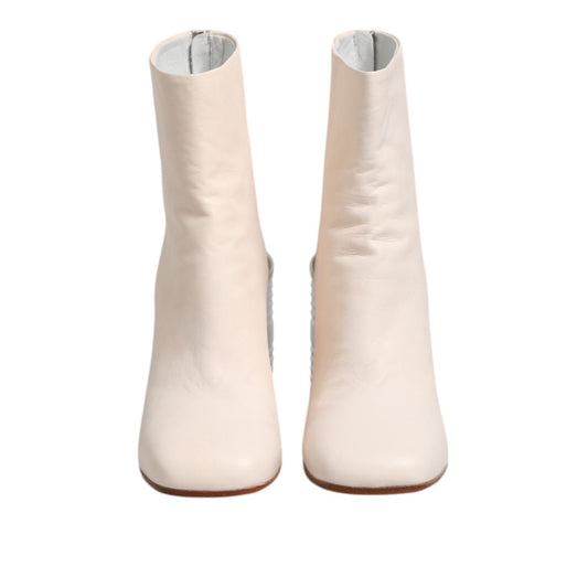 Maison Margiela White Calf Leather Can Heel Boots Shoes