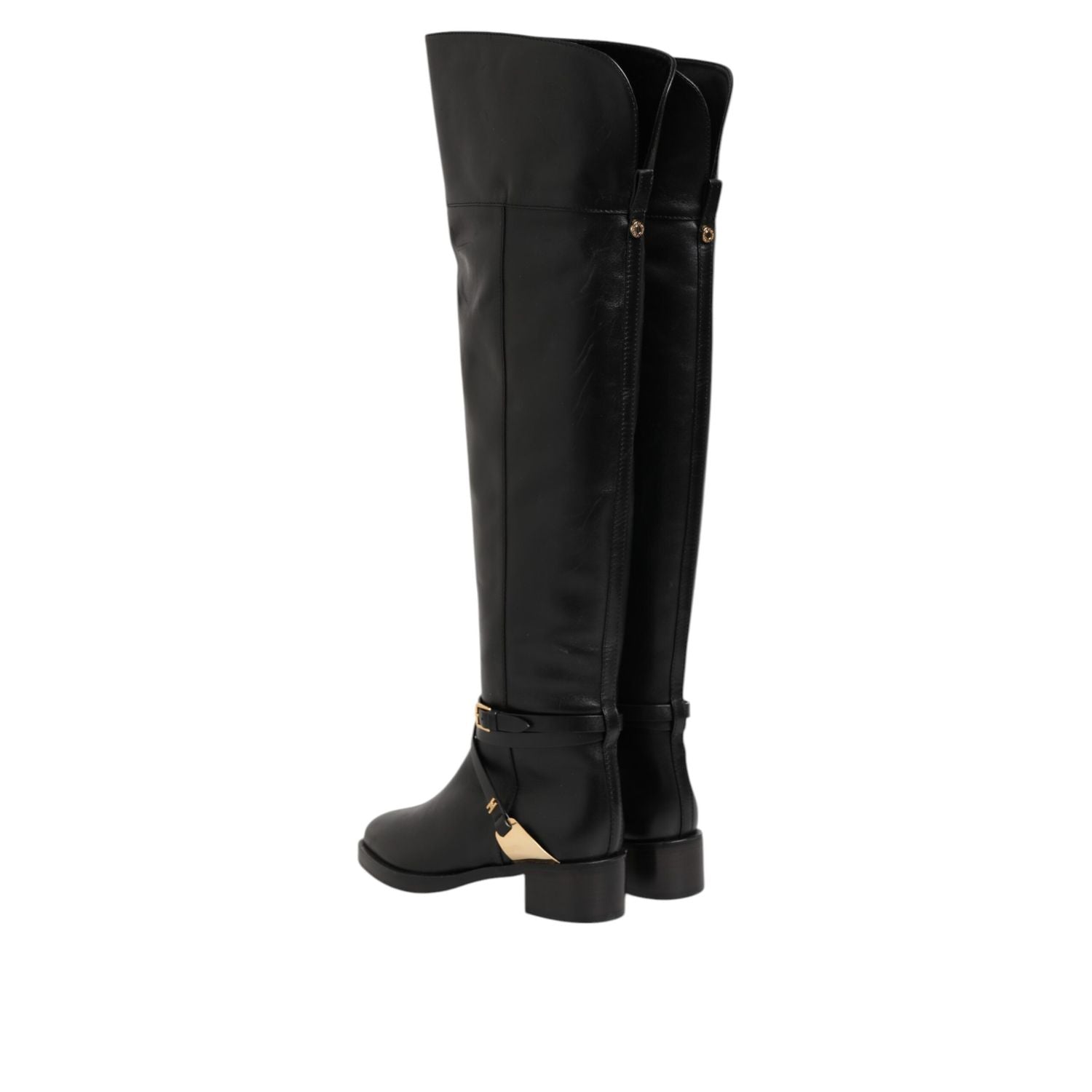 Elisabetta Franchi Black Leather Buckled High Boots Shoes