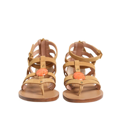 Alberta Ferretti Brown Flip Flops Zipper Ankle Strap Shoes