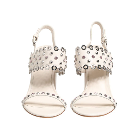 ASH White Block Heeled Studded Quarter Strap Sandals Shoes
