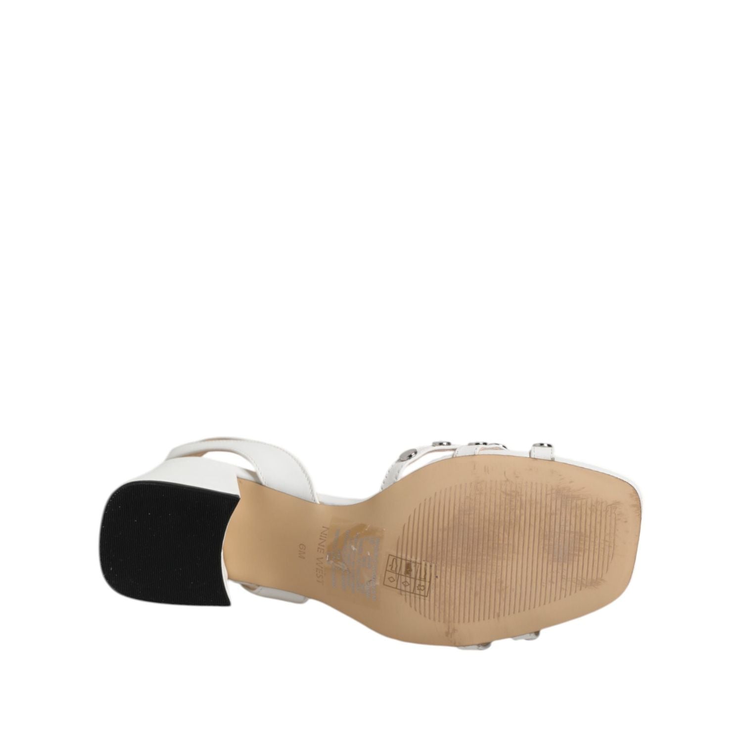 Nine West White Block Heeled Studded Wrap Strap Sandals Shoes