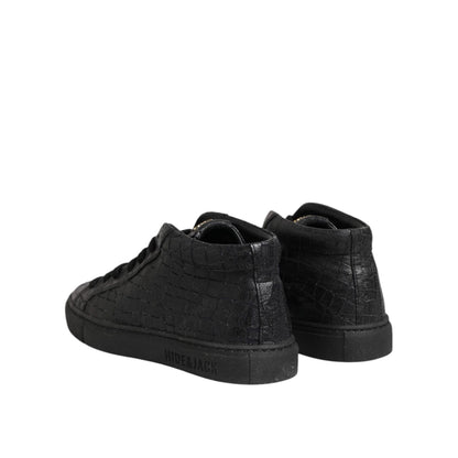 HIDE & JACK Black Leather Lace Up Mid Top Sneakers Shoes