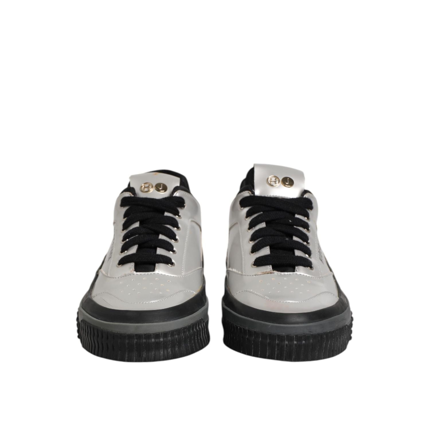 HIDE & JACK Silver Leather Lace Up Low Top Sneakers Shoes