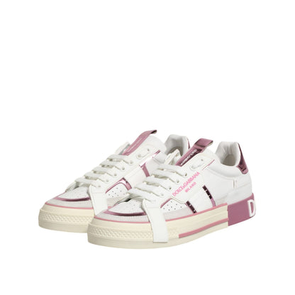 Dolce & Gabbana White Leather DG Logo Low Top Sneakers Shoes