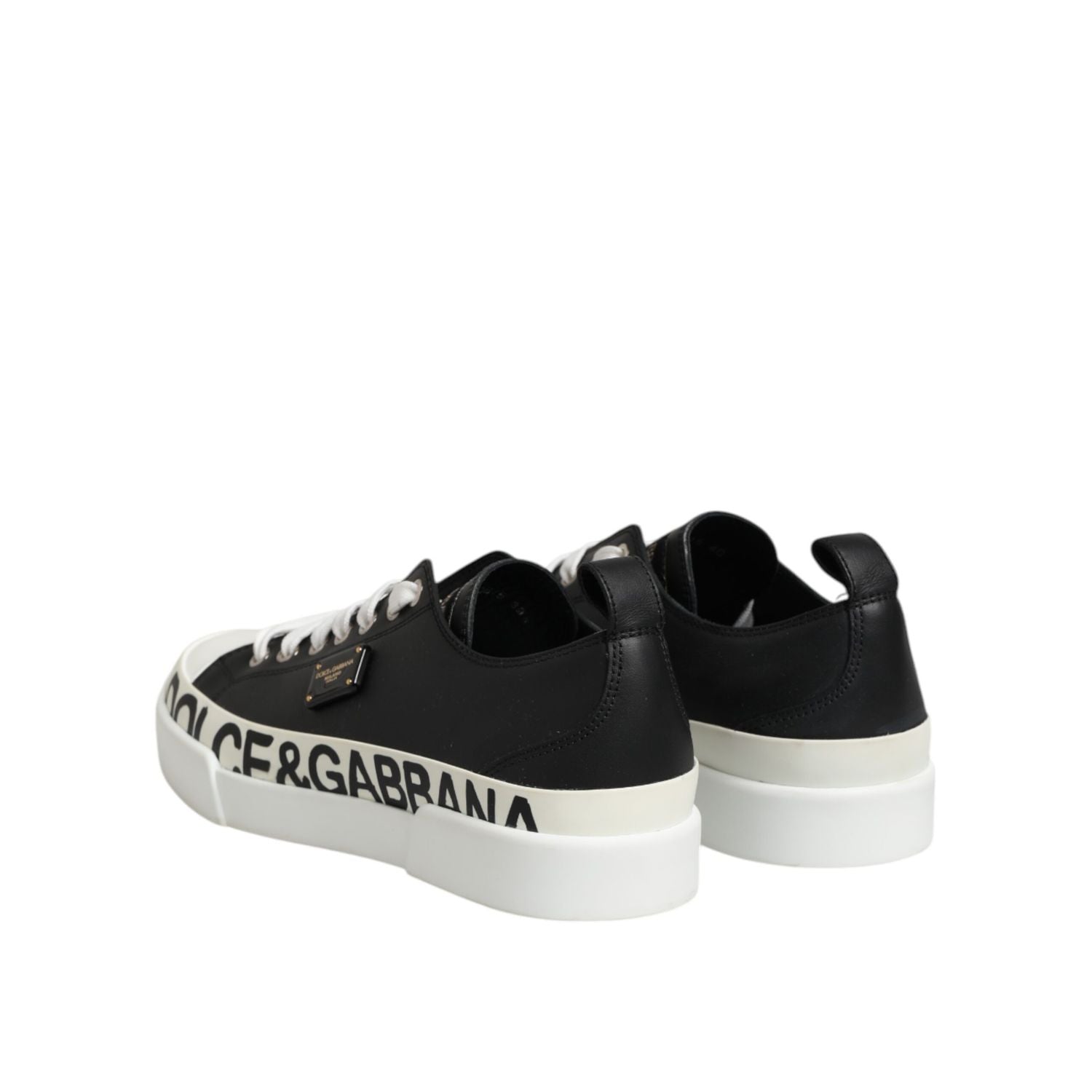 Dolce & Gabbana Black White Leather Low Top Sneakers Shoes