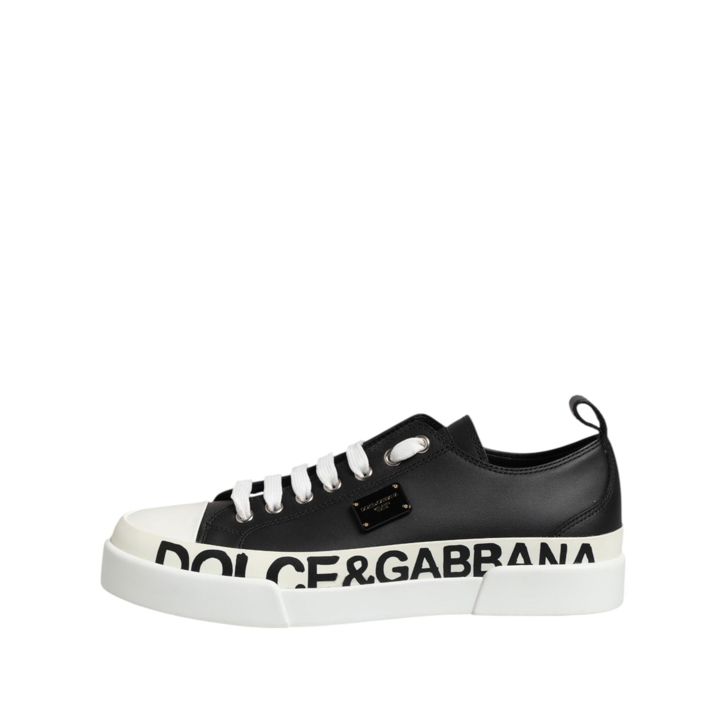 Dolce & Gabbana Black White Leather Low Top Sneakers Shoes