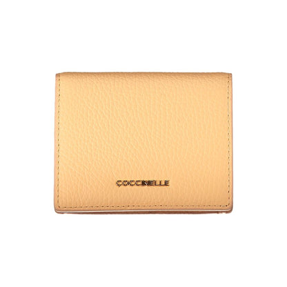 Coccinelle Orange Leather Wallet with logo, automatic closure, two compartments, coin purse, and card spaces.