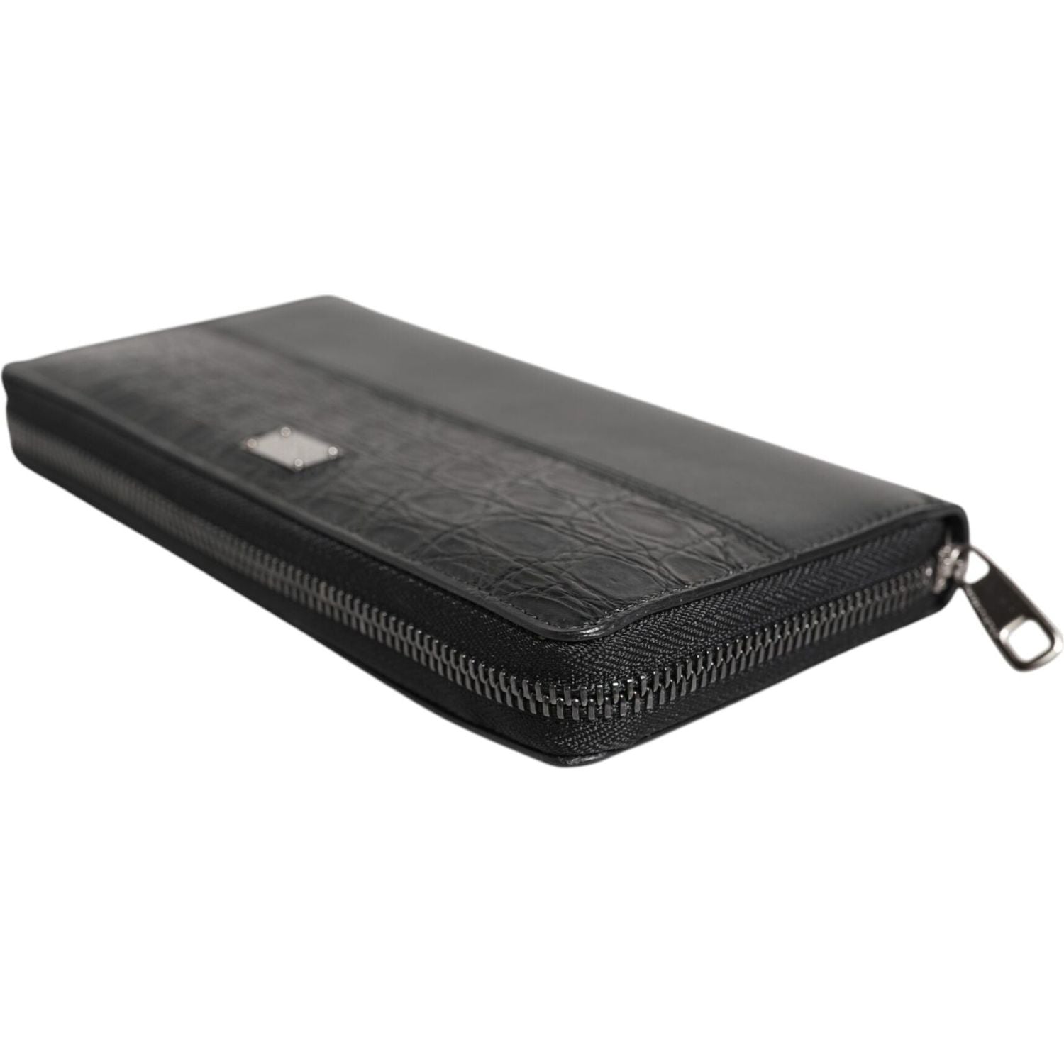 Dolce & Gabbana Black Leather Logo Plaque Zip Around Continental Wallet