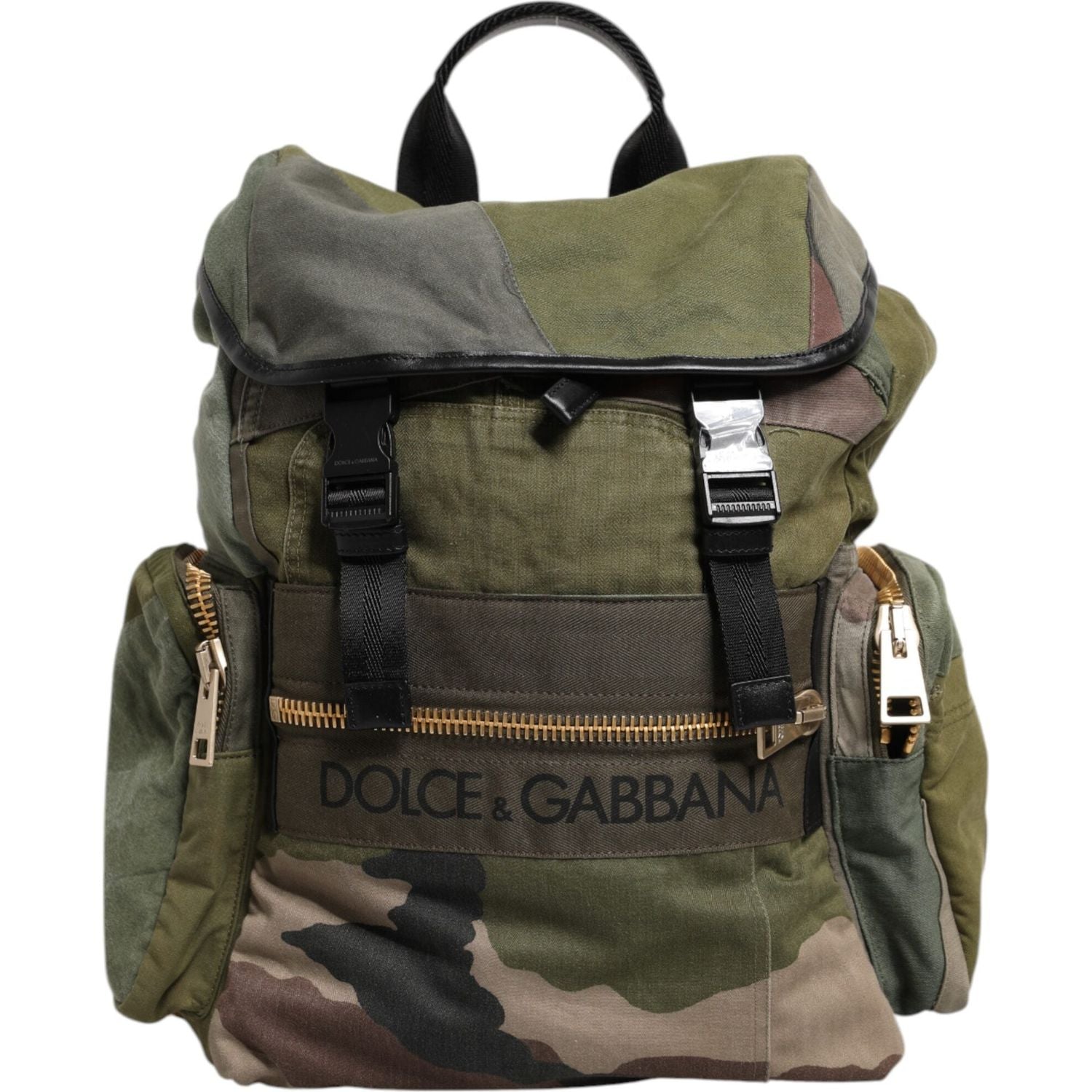 Dolce & Gabbana Military Green Patchwork Rucksack Backpack Bag