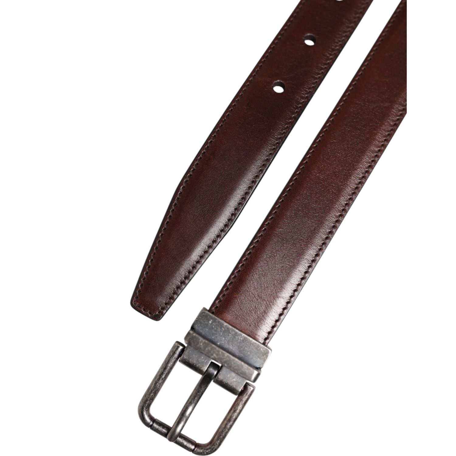 Dolce & Gabbana Brown Classic Silver Metal Logo Buckle Belt