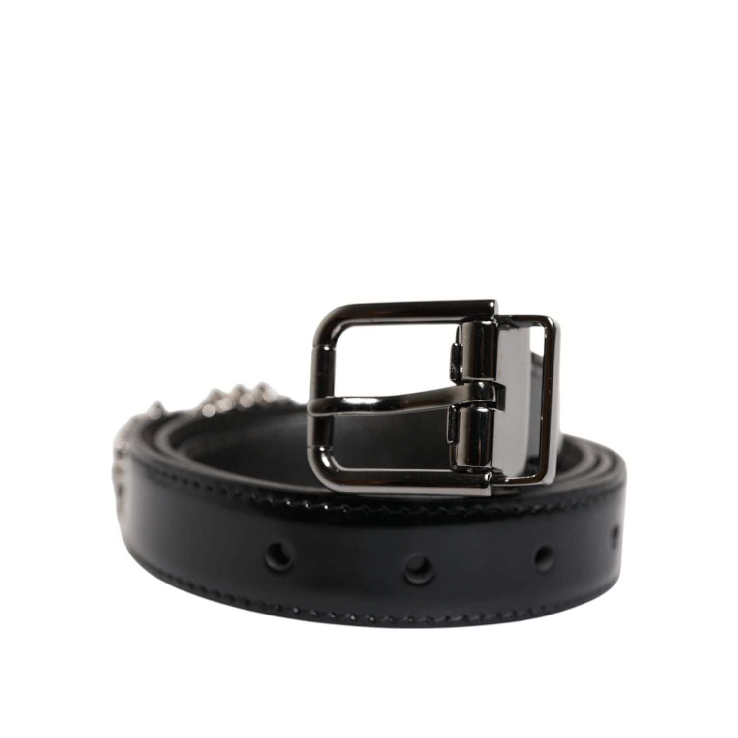 Dolce & Gabbana Black Embellished Metal Logo Buckle Belt