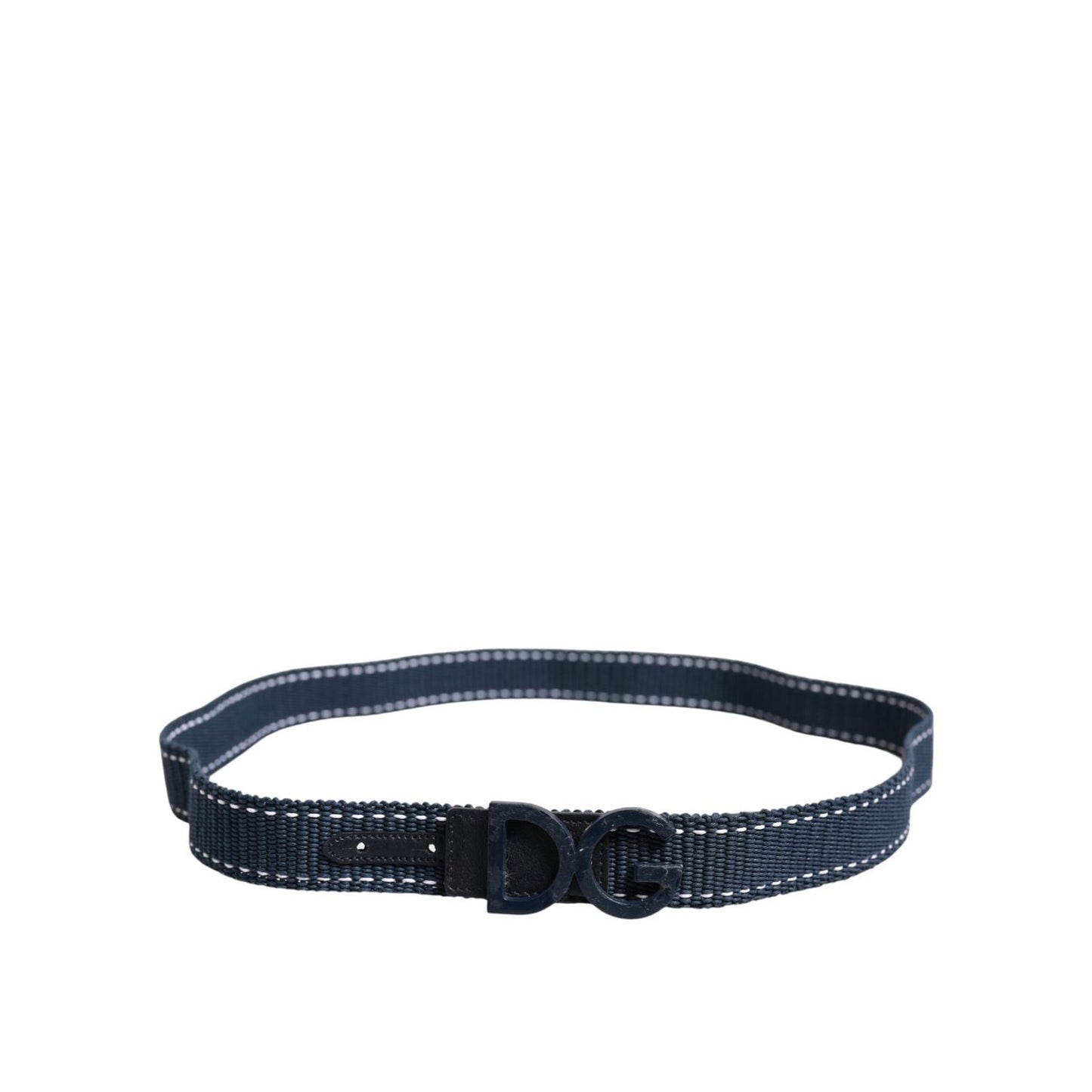 Dolce & Gabbana Blue White Cotton DG Logo Metal Buckle Belt