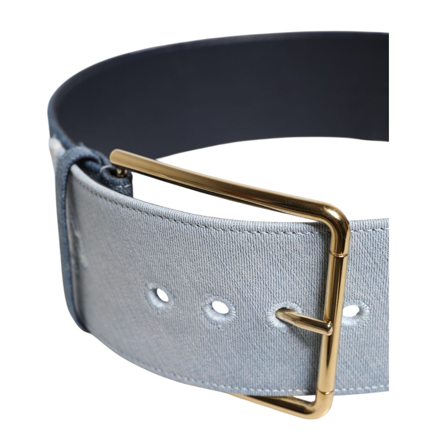 Dolce & Gabbana Two Tone Blue Denim Gold Metal Buckle Belt