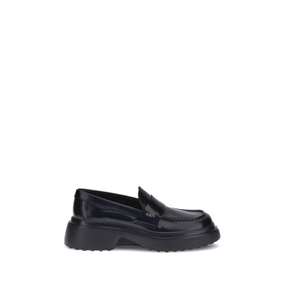 Tod's Black Rubber Platform Loafers with patent leather and side logo on a rubber sole, AW25 collection, made in Italy