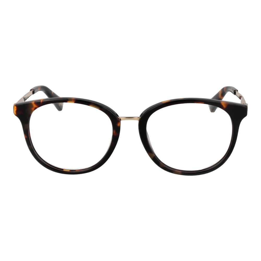 Guess Brown Unisex Glasses Frame in acetate with round full-rim style, demo lenses, spring hinge, and branded case included.