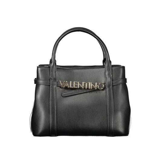 Mario Valentino Black Polyethylene Women Handbag with structured design and gold logo.
