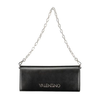 Mario Valentino Black Polyethylene Women Handbag with chain and adjustable strap, Italian chic design, versatile for day and night.