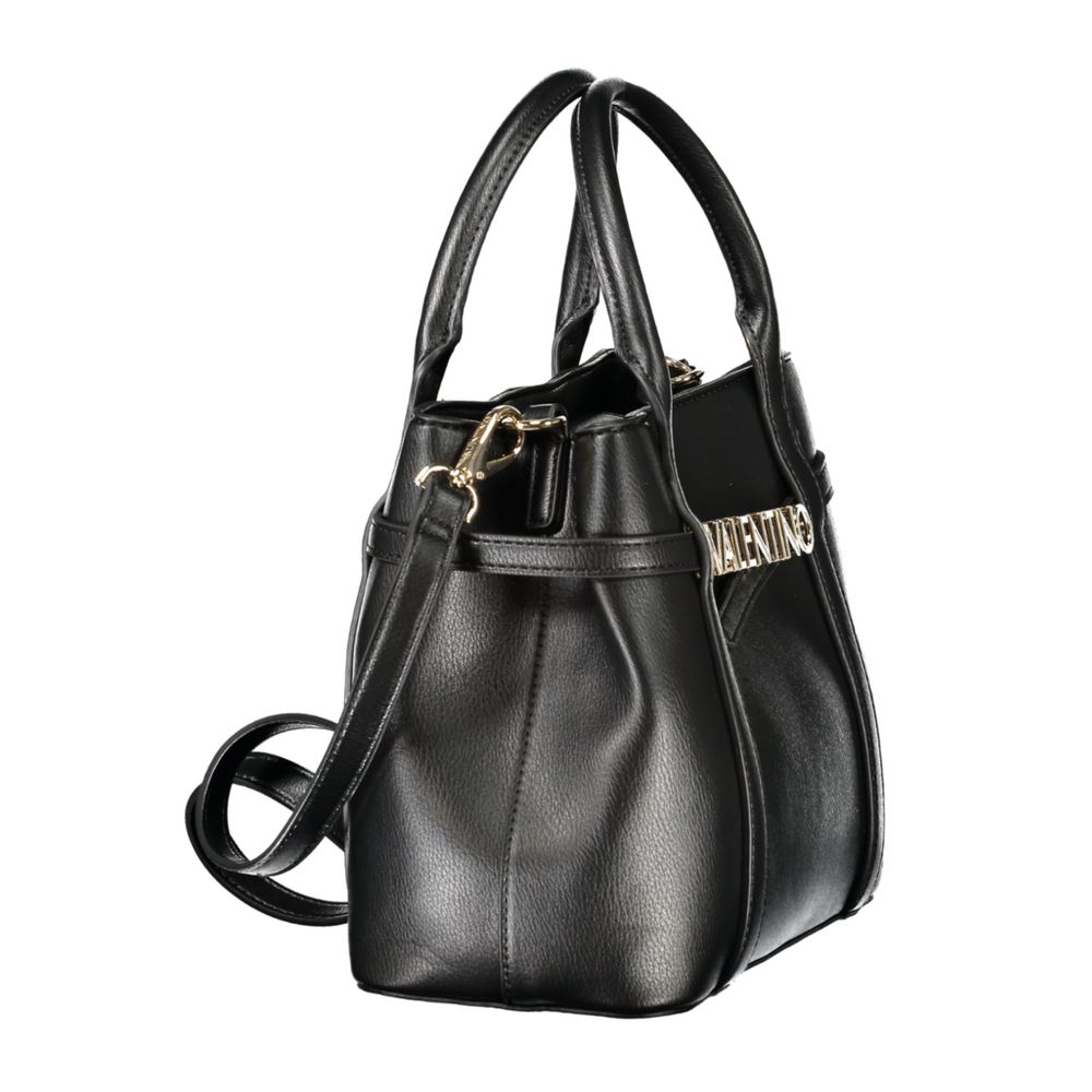 Mario Valentino Black Polyethylene Women Handbag with twin handles and adjustable strap, showcasing elegant design and versatility.