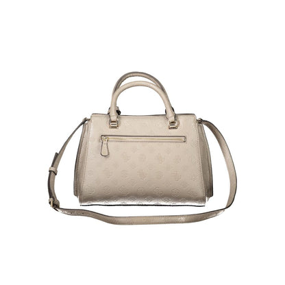 Guess Jeans Beige Polyethylene Women Handbag with adjustable strap and two handles, showcasing elegant design and durability.