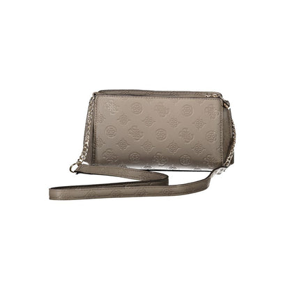 Guess Jeans Brown Polyethylene Women Handbag with embossed design and chain strap, featuring external pockets and zip closure.
