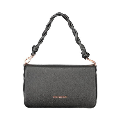 Mario Valentino Black Polyethylene Women Handbag with detachable strap and braided handle, showcasing elegant design and functionality.