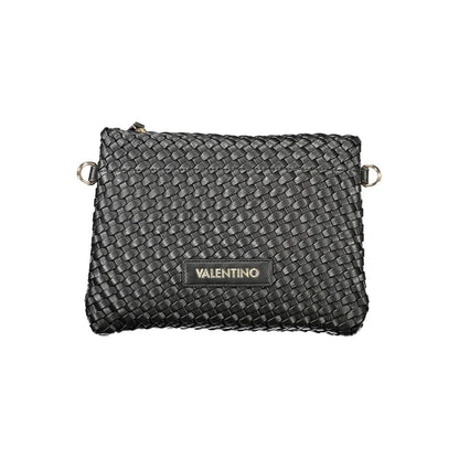 Mario Valentino Black Polyethylene Women Handbag with woven texture and logo, showcasing luxury design and functionality.