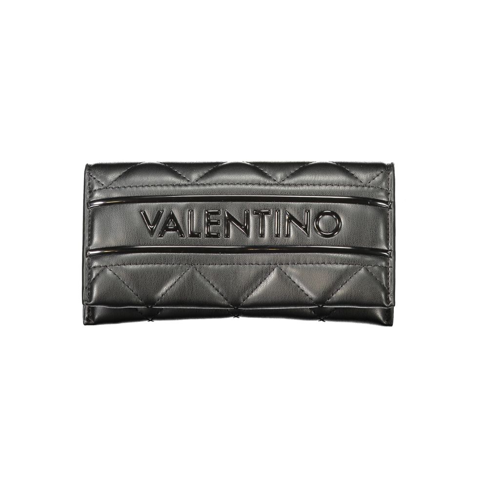 Mario Valentino Black Polyethylene Women Wallet with quilted design and logo, ideal for elegance and organization.