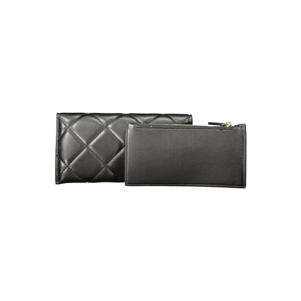 Mario Valentino Black Polyethylene Women Wallet with quilted design and zippered compartment for organizing essentials.