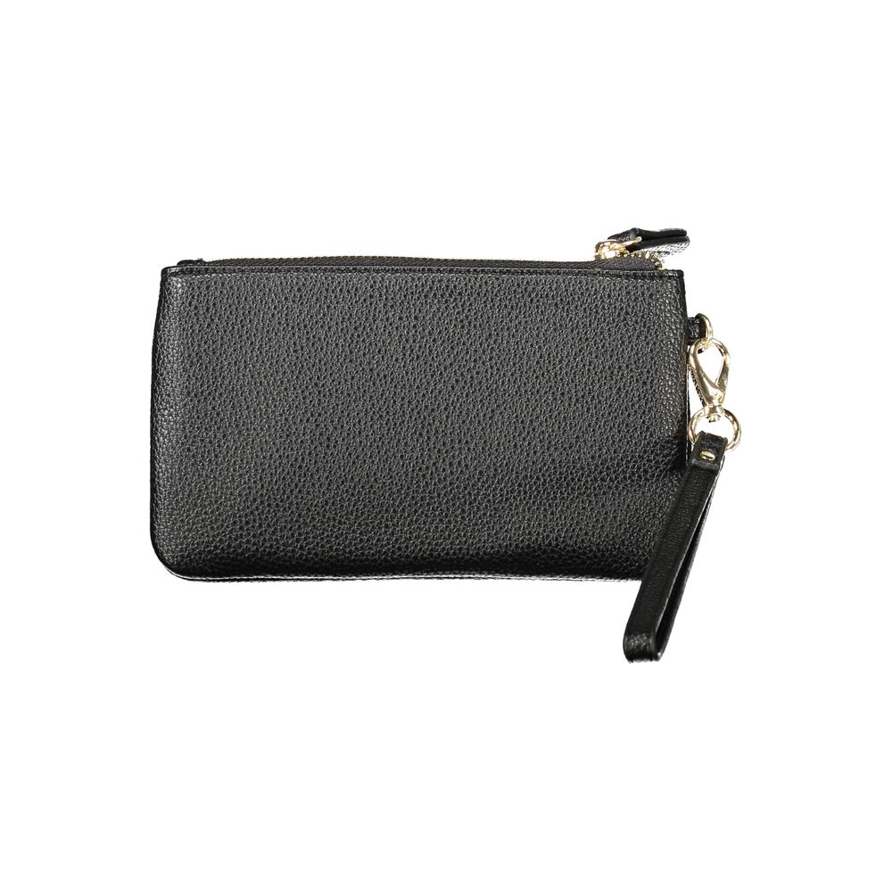 Alt Tag: Mario Valentino Black Polyethylene Women Wallet with removable handle and secure zip closure, ideal for modern trendsetters.
