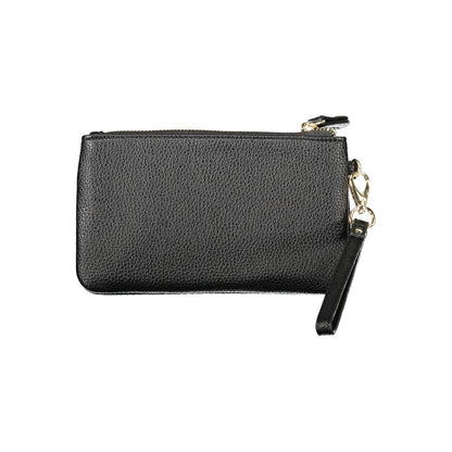 Alt Tag: Mario Valentino Black Polyethylene Women Wallet with removable handle and secure zip closure, ideal for modern trendsetters.