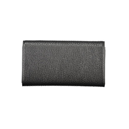 Mario Valentino Black Polyethylene Women Wallet with iconic logo, ample card space, and coin purse. Luxury style with sustainability.