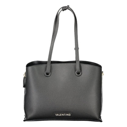 Mario Valentino Black Polyethylene Women Handbag with expandable zip and iconic logo, combining luxury and functionality.