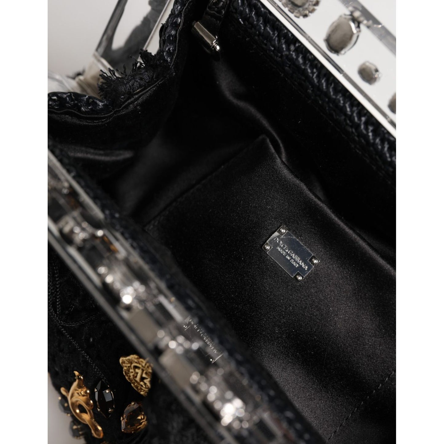 Dolce & Gabbana Black Tassel Gold Baroque Crystal Evening Clutch Bag