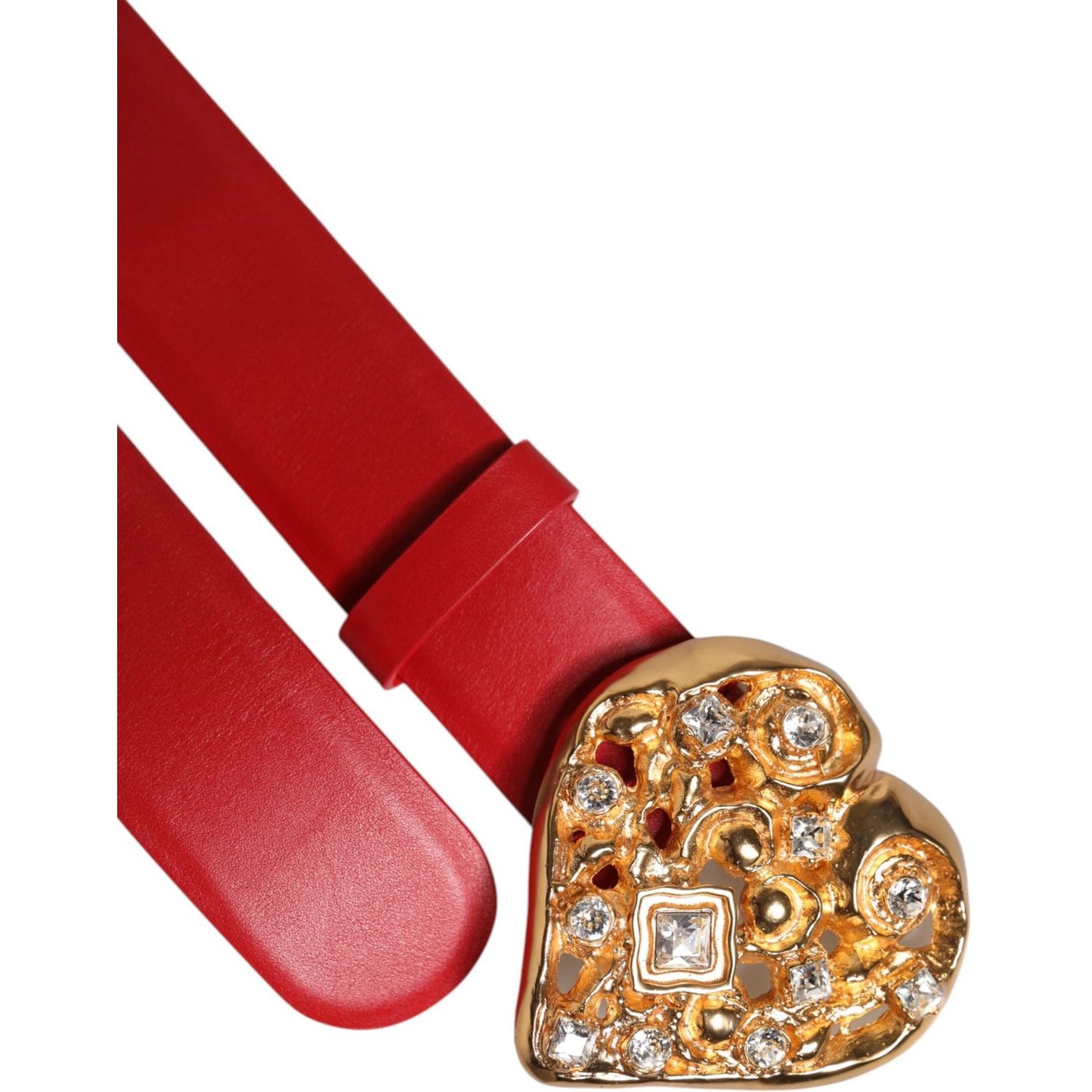 Dolce & Gabbana Red Calf Leather Embellished Metal Buckle Belt WMB522-75