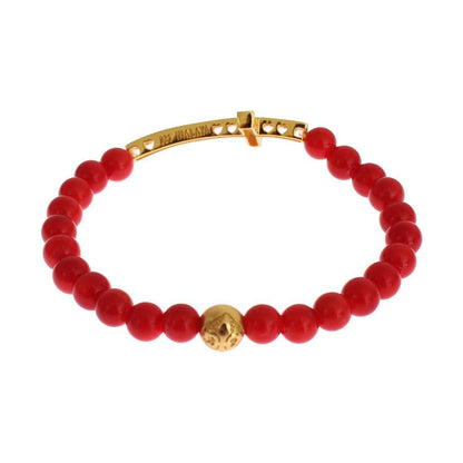 Nialaya Red Coral Gold CZ Cross 925 Silver Bracelet Bracelet