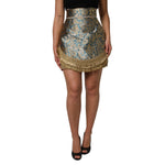Dolce & Gabbana Blue Floral Jacquard Tasseled Mini Skirt