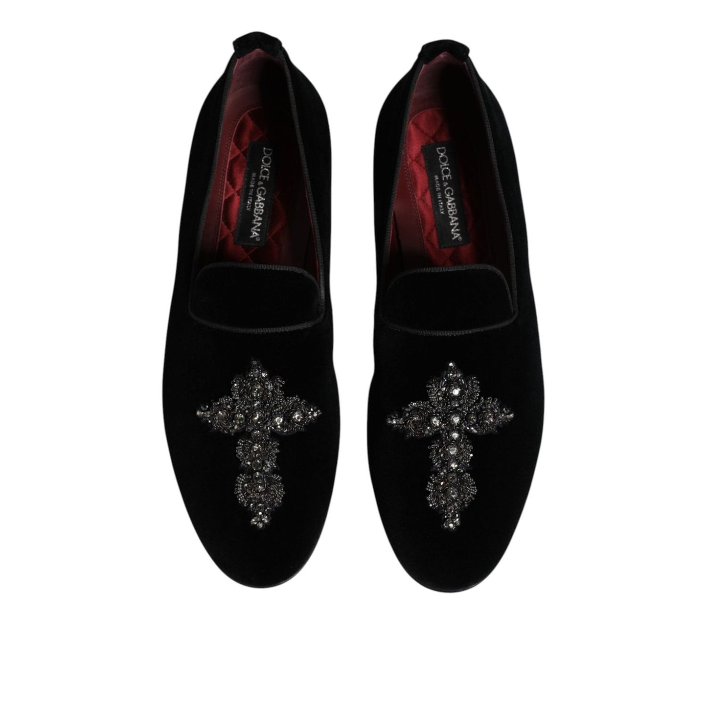 Dolce & Gabbana Black Velvet Embellished Loafer Slip On Shoes