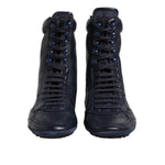 Dolce & Gabbana Dark Blue Leather KING High Top Sneakers Shoes