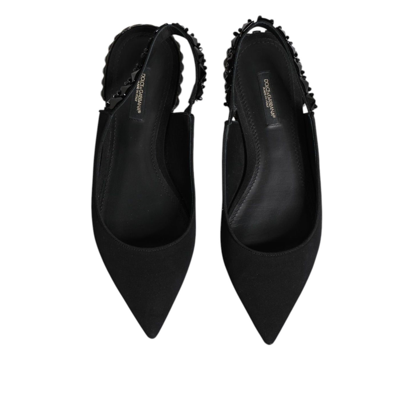 Dolce & Gabbana Black Crystal Charmeuse Slingback Shoes