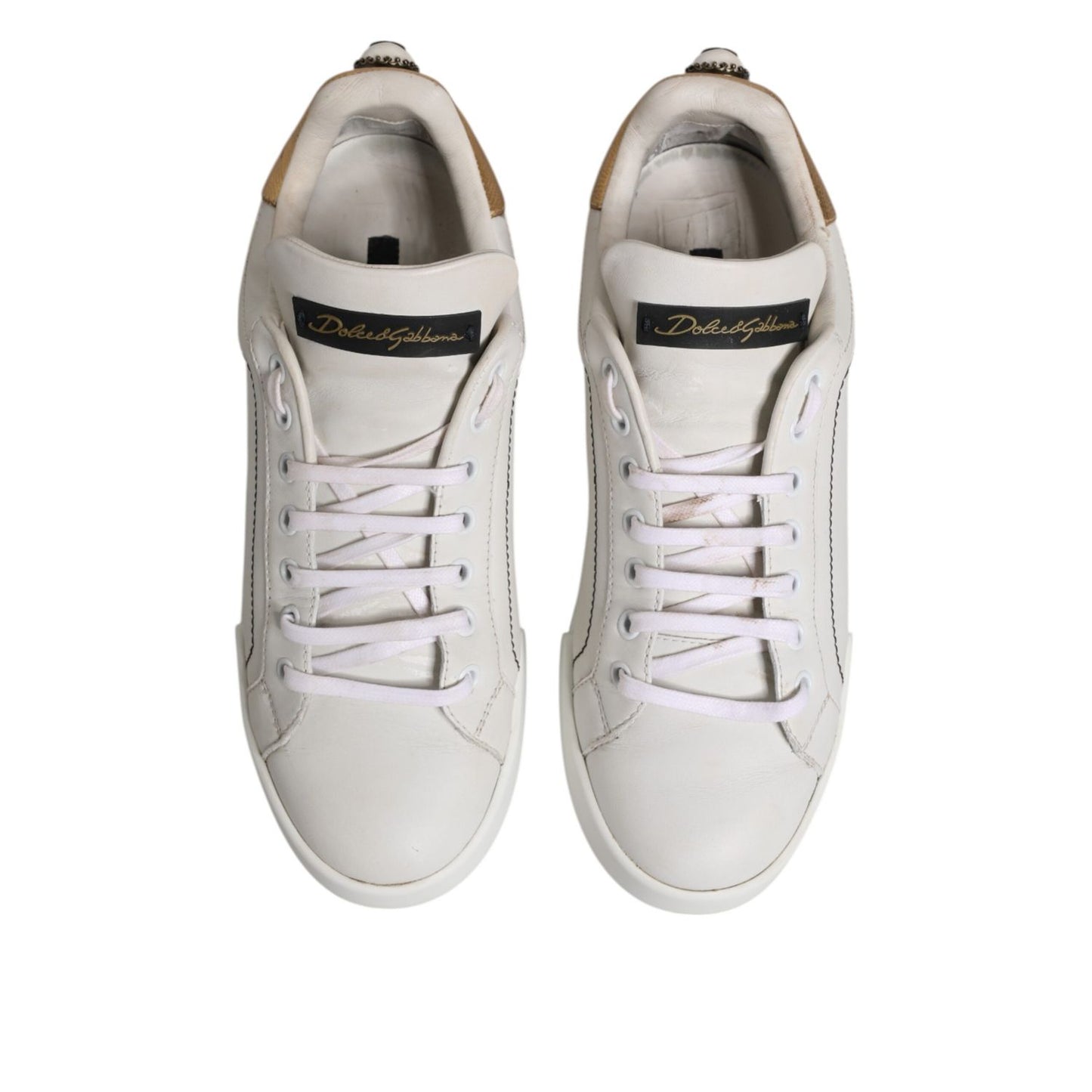 Dolce & Gabbana White Gold Leather Low Top Sneakers Shoes
