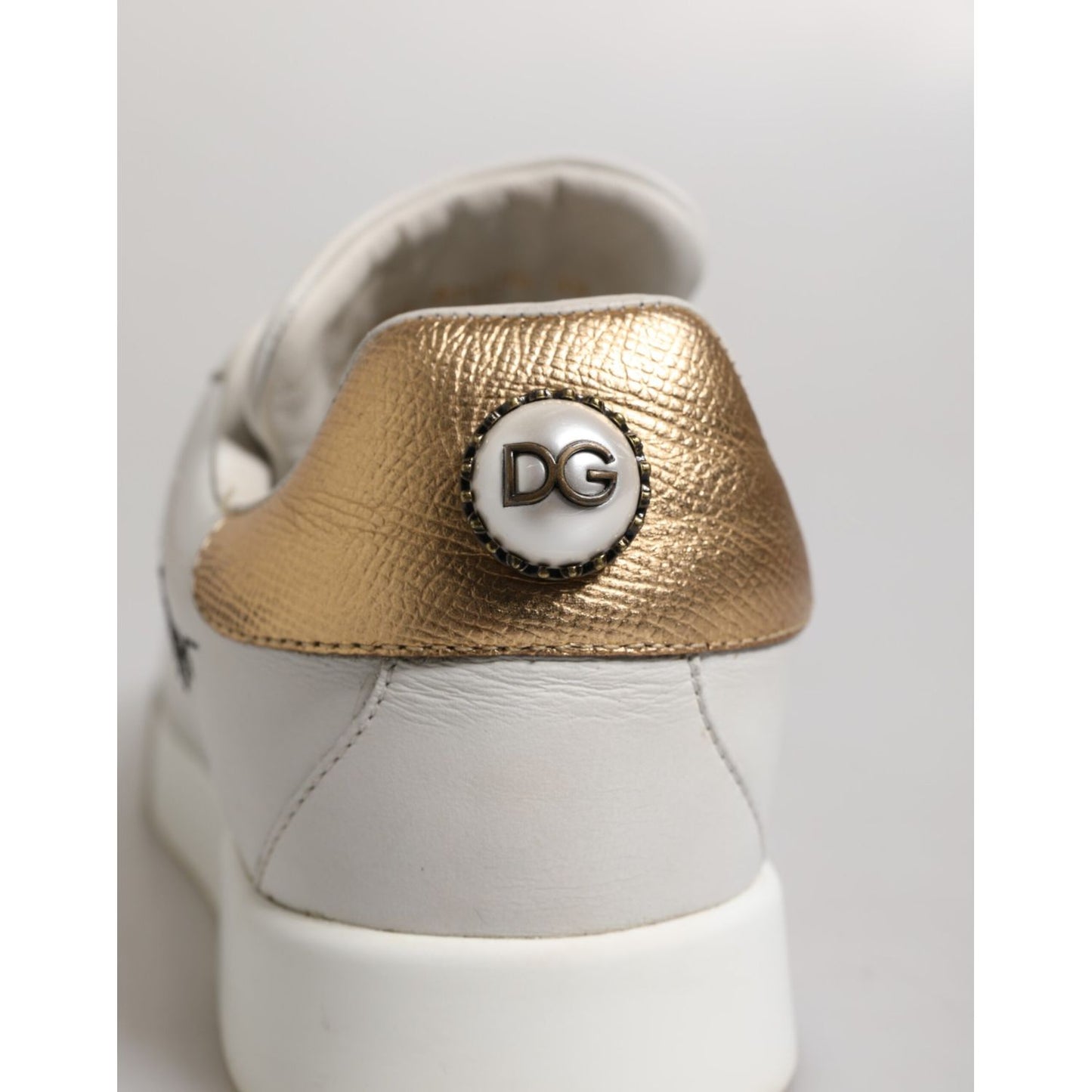 Dolce & Gabbana White Gold Leather Low Top Sneakers Shoes