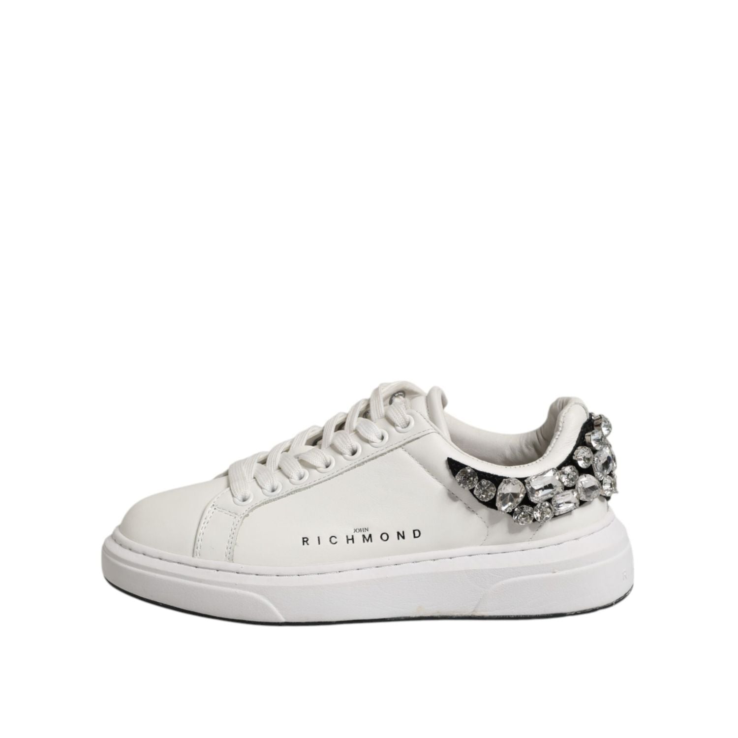 John Richmond White Rhinestone Embellished Sneakers Shoes