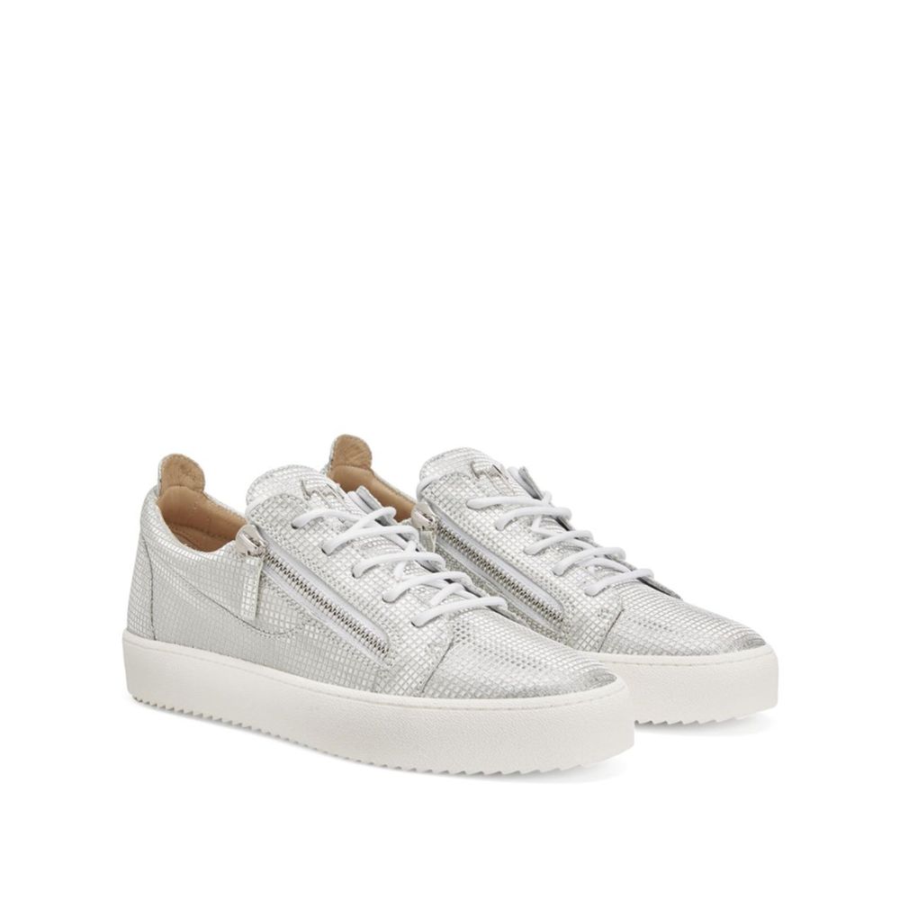 Giuseppe Zanotti Silver Fabric Low Top Sneakers