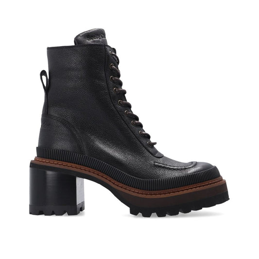 See By Chloé Black Calfskin Lace-Up Boots