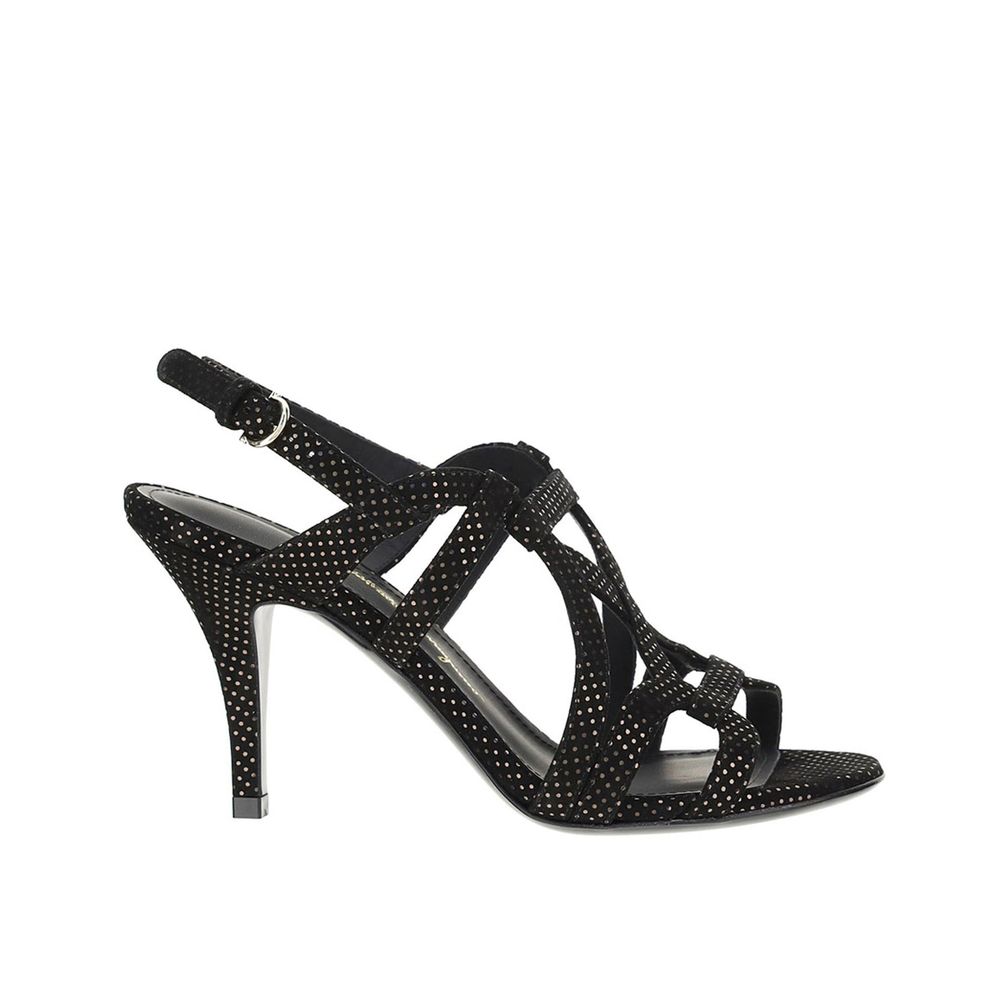 Salvatore Ferragamo Black Leather Stiletto Heel Sandals