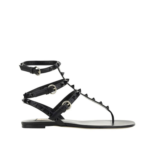 Valentino Garavani Black Calfskin Flat Sandals