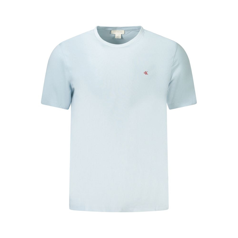 Calvin Klein Blue Cotton Men T-Shirt with crew neck and embroidered logo, perfect for modern casual style.