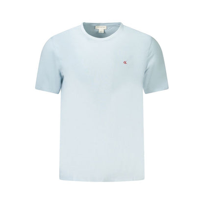 Calvin Klein Blue Cotton Men T-Shirt with crew neck and embroidered logo, perfect for modern casual style.